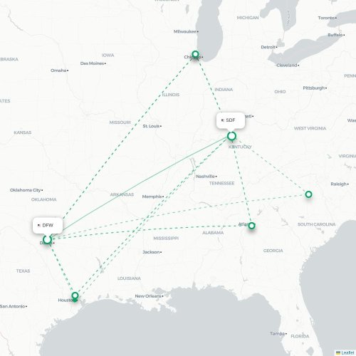 Mapa lotu bezpośredniego Dallas – Louisville