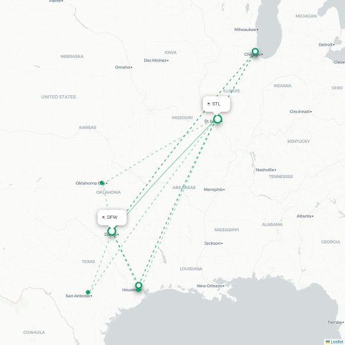 Mapa lotu bezpośredniego Dallas – Saint Louis