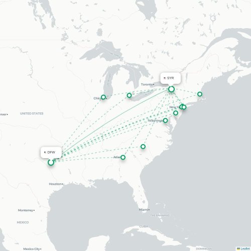 Mapa lotu bezpośredniego Dallas – Syracuse