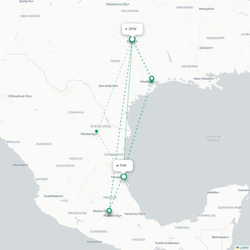 Dallas - Tampico kaart van rechtstreekse vlucht