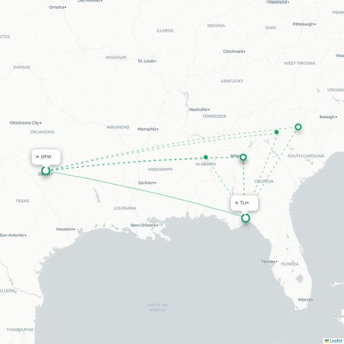 Mapa lotu bezpośredniego Dallas – Tallahassee