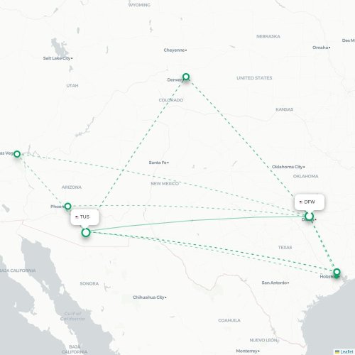 Mapa lotu bezpośredniego Dallas – Tucson