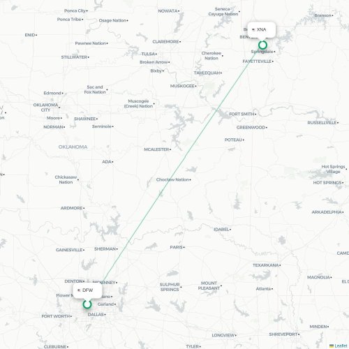 Mapa de vuelo directo Dallas - Fayetteville