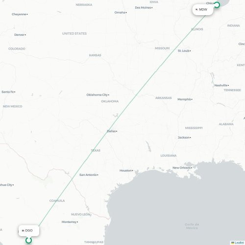 Mapa de vuelo directo Victoria de Durango - Chicago