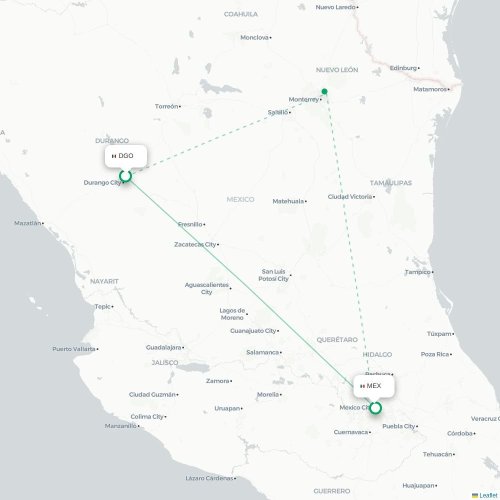 Mapa de vuelo directo Victoria de Durango - Ciudad de México, D.F.