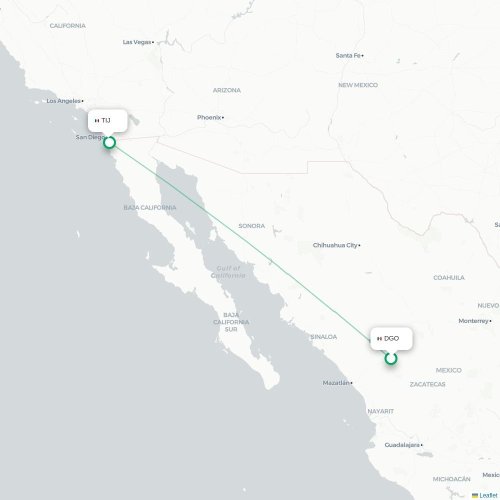 Mapa de vuelo directo Victoria de Durango - Tijuana