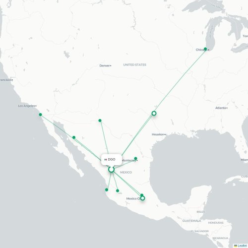Mapa de vuelo directo Victoria de Durango - Ciudad Juárez