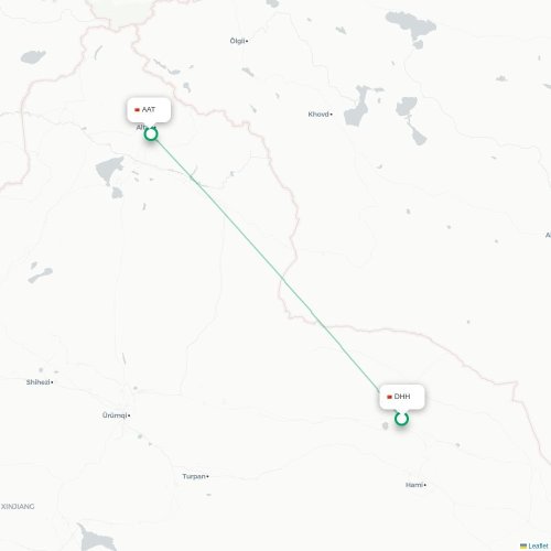 Mapa lotu bezpośredniego Hami – Altay