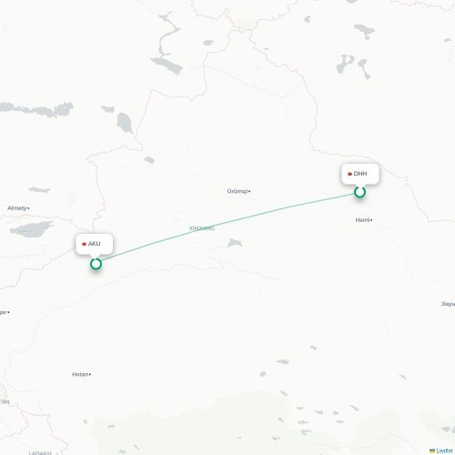 Mapa lotu bezpośredniego Hami – Aksu