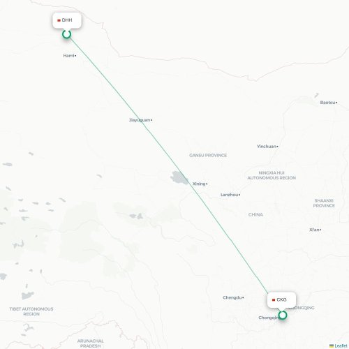 Mapa lotu bezpośredniego Hami – Chongqing