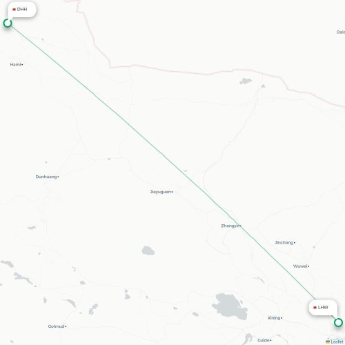 Mapa lotu bezpośredniego Hami – Lanzhou