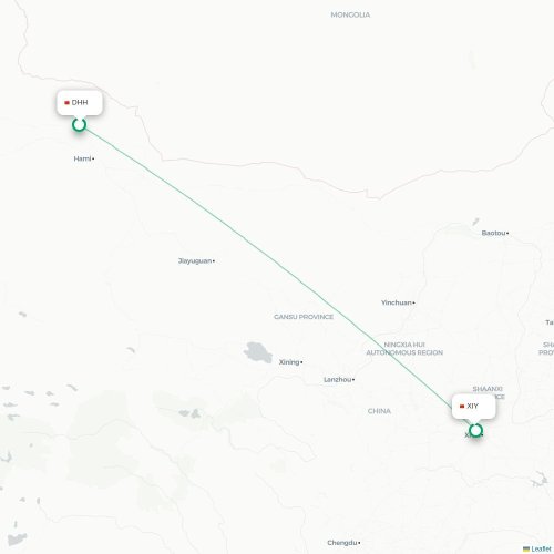 Mapa lotu bezpośredniego Hami – Xi'an