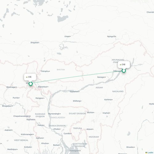 Mapa lotu bezpośredniego Dibrugarh – Bagdogra