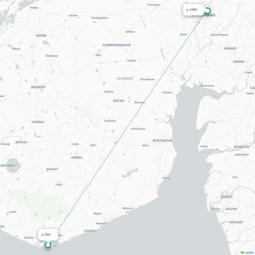 Mapa de vuelo directo Diu - Ahmedabad