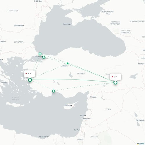 Mapa de vuelo directo Diyarbakır - Esmirna