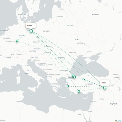 Mapa de vuelo directo Diyarbakır - Berlín
