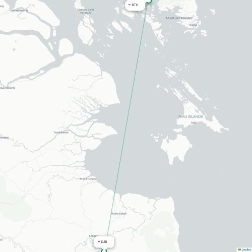 Mapa lotu bezpośredniego Jambi – Batam