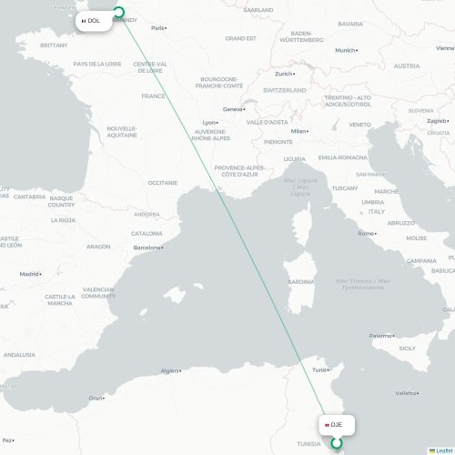 Mapa lotu bezpośredniego Houmt Souk – Deauville, Calvados