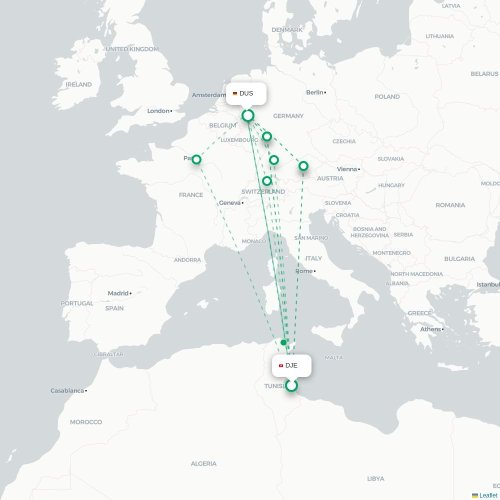 Mapa lotu bezpośredniego Houmt Souk – Düsseldorf