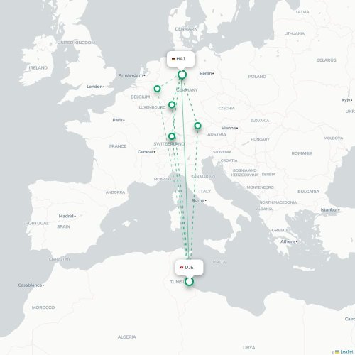 Mapa lotu bezpośredniego Houmt Souk – Hanower