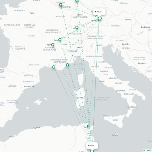 Mapa lotu bezpośredniego Houmt Souk – Monachium