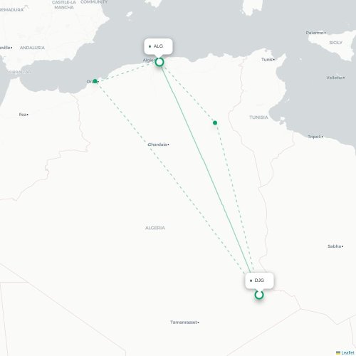 Djanet - Algiers kaart van rechtstreekse vlucht