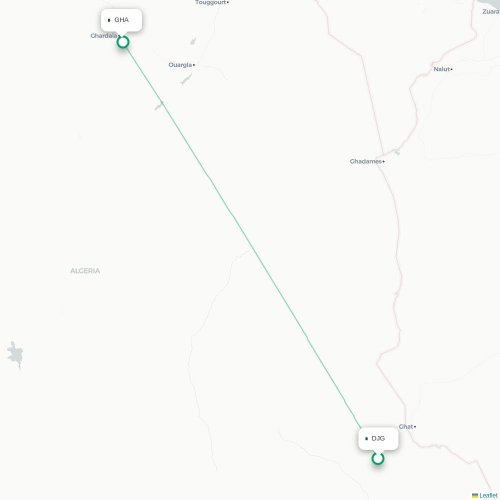 Djanet - Ghardaïa kaart van rechtstreekse vlucht