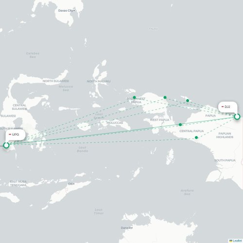 Mapa lotu bezpośredniego Jayapura – Makasar