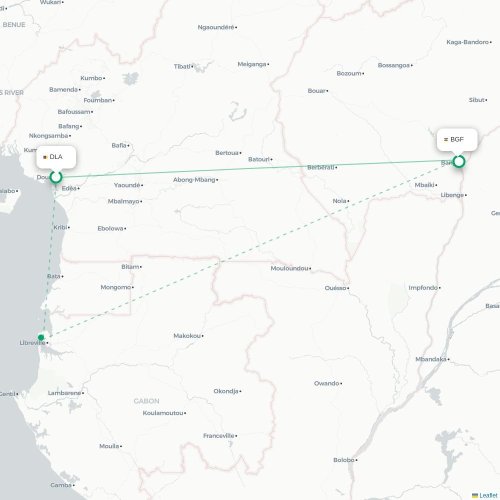 Douala - Bangui karta över direktflyg