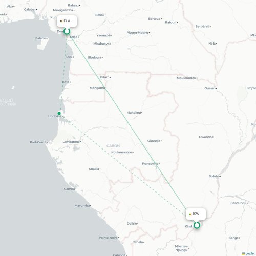 Douala – Brazzaville suoran lennon kartta