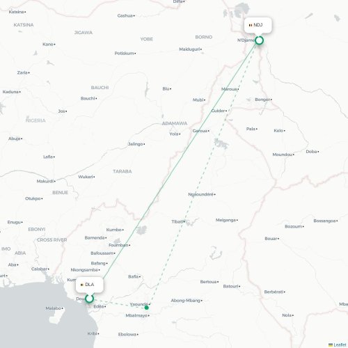Mapa de vuelo directo Duala - Yamena