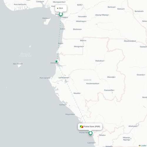 Douala - Pointe-Noire kort over direkte fly