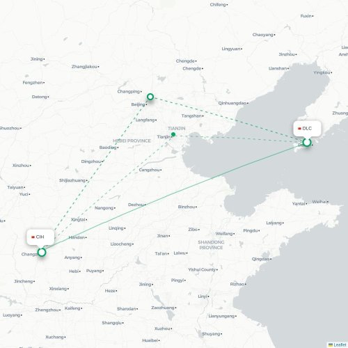 Mapa lotu bezpośredniego Dalian – Changzhi