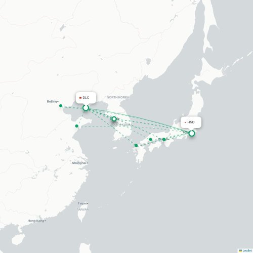 Mapa lotu bezpośredniego Dalian – Tokio