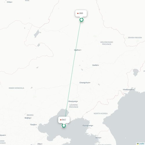 Mapa lotu bezpośredniego Dalian – Hulunbuir