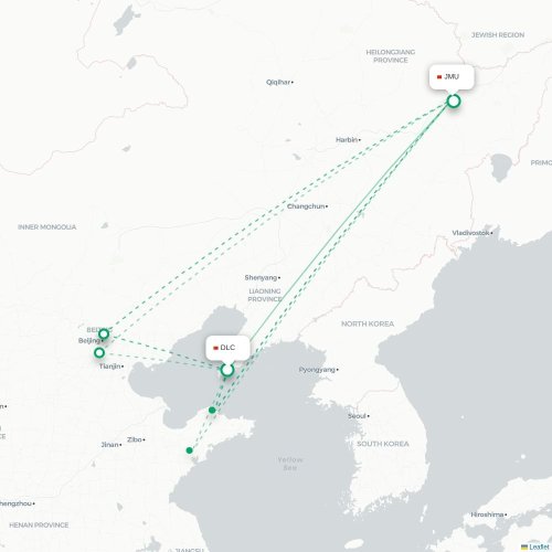 Mapa lotu bezpośredniego Dalian – Jiamusi