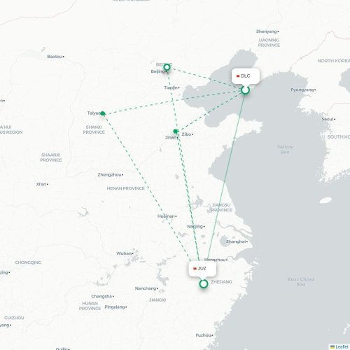 Mapa lotu bezpośredniego Dalian – Quzhou