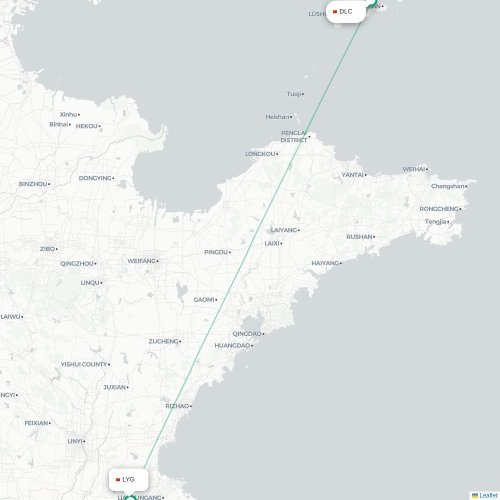 Mapa lotu bezpośredniego Dalian – Lianyungang