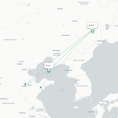 Mapa lotu bezpośredniego Dalian – Mudanjiang