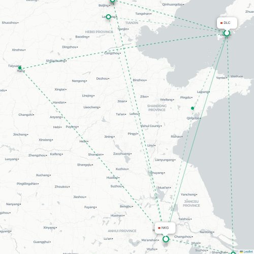 Mapa lotu bezpośredniego Dalian – Nankin