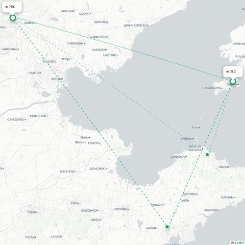 Mapa lotu bezpośredniego Dalian – Pekin