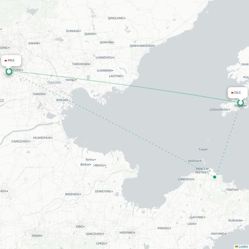 Mapa lotu bezpośredniego Dalian – Pekin