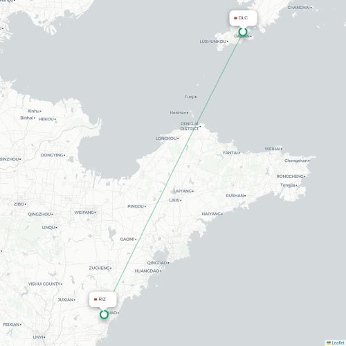 Mapa lotu bezpośredniego Dalian – Rizhao