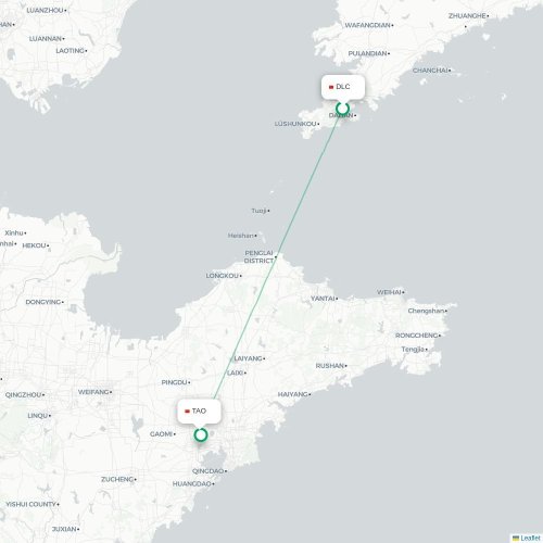 Mapa lotu bezpośredniego Dalian – Qingdao