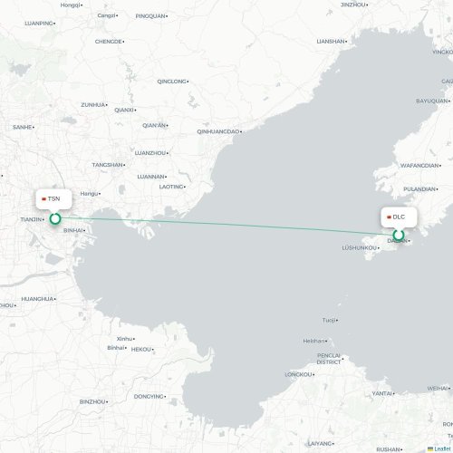 Mapa lotu bezpośredniego Dalian – Tiencin