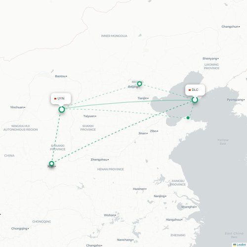 Mapa de vuelo directo Dalian - Yulin
