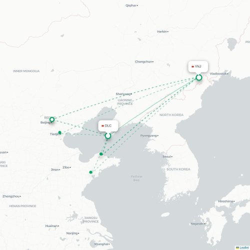 Mapa lotu bezpośredniego Dalian – Yanbian