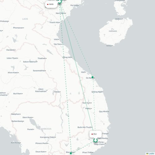 Mapa lotu bezpośredniego Dalat – Hanoi