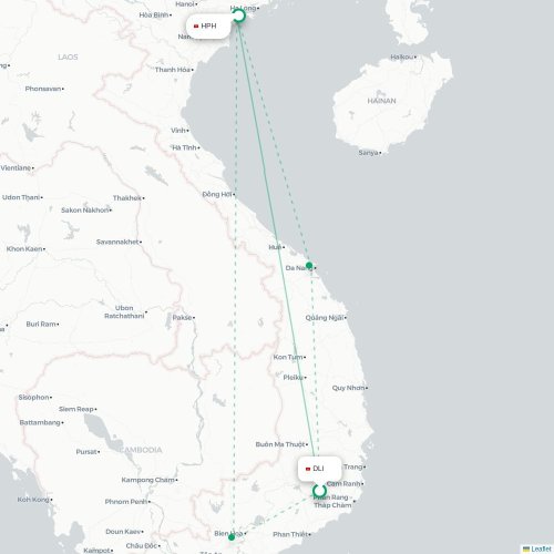 Mapa lotu bezpośredniego Dalat – Hajfong