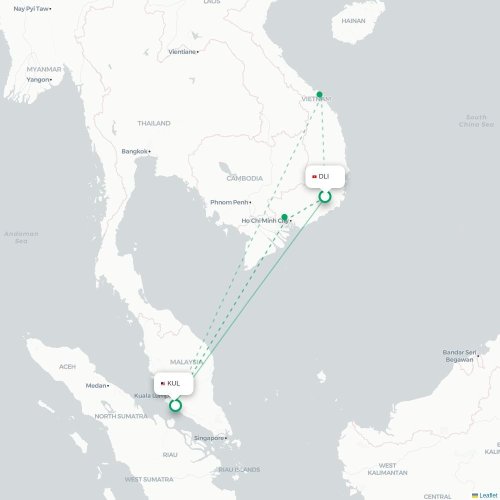 Mapa lotu bezpośredniego Dalat – Kuala Lumpur
